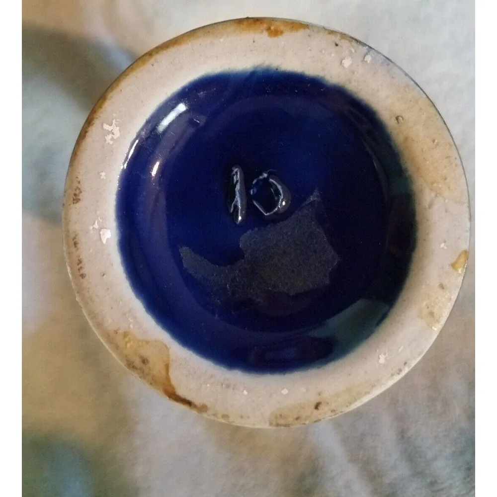 Vintage Asian Vase Cobolt Blue Geisha Girls‎ Leaves 8